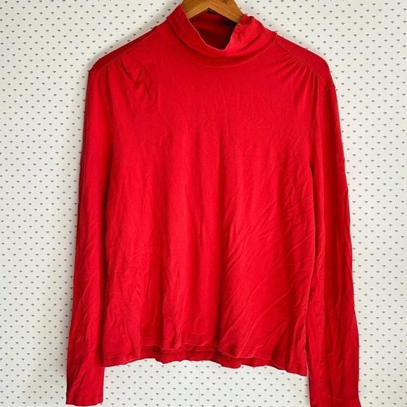 Talbots Mockneck Turtleneck Top XL Rust Orange Red Stretch Tee Shirt Blouse - Picture 1 of 5